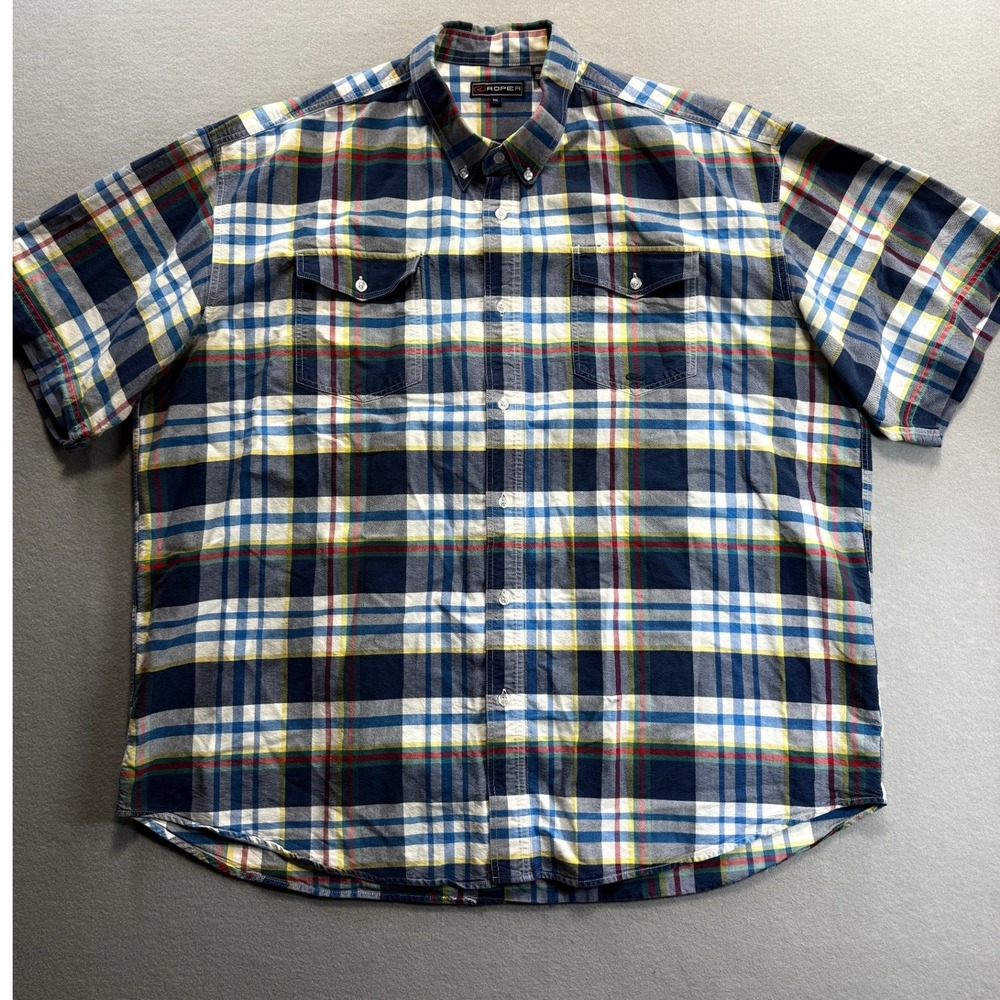 Roper Button Down Mens 3XL Blue Plaid Short Sleeve Cotton Casual Shirt